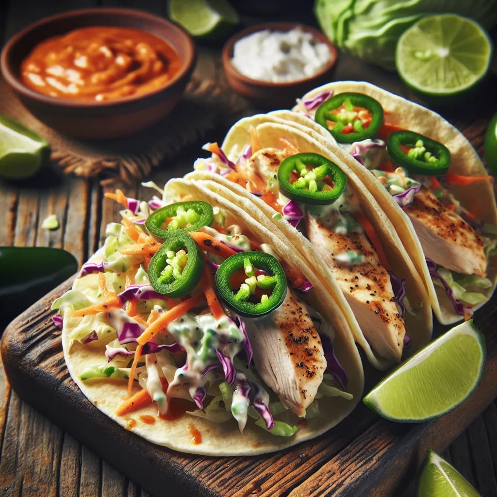 Chicken Breast Tacos with Spicy Slaw