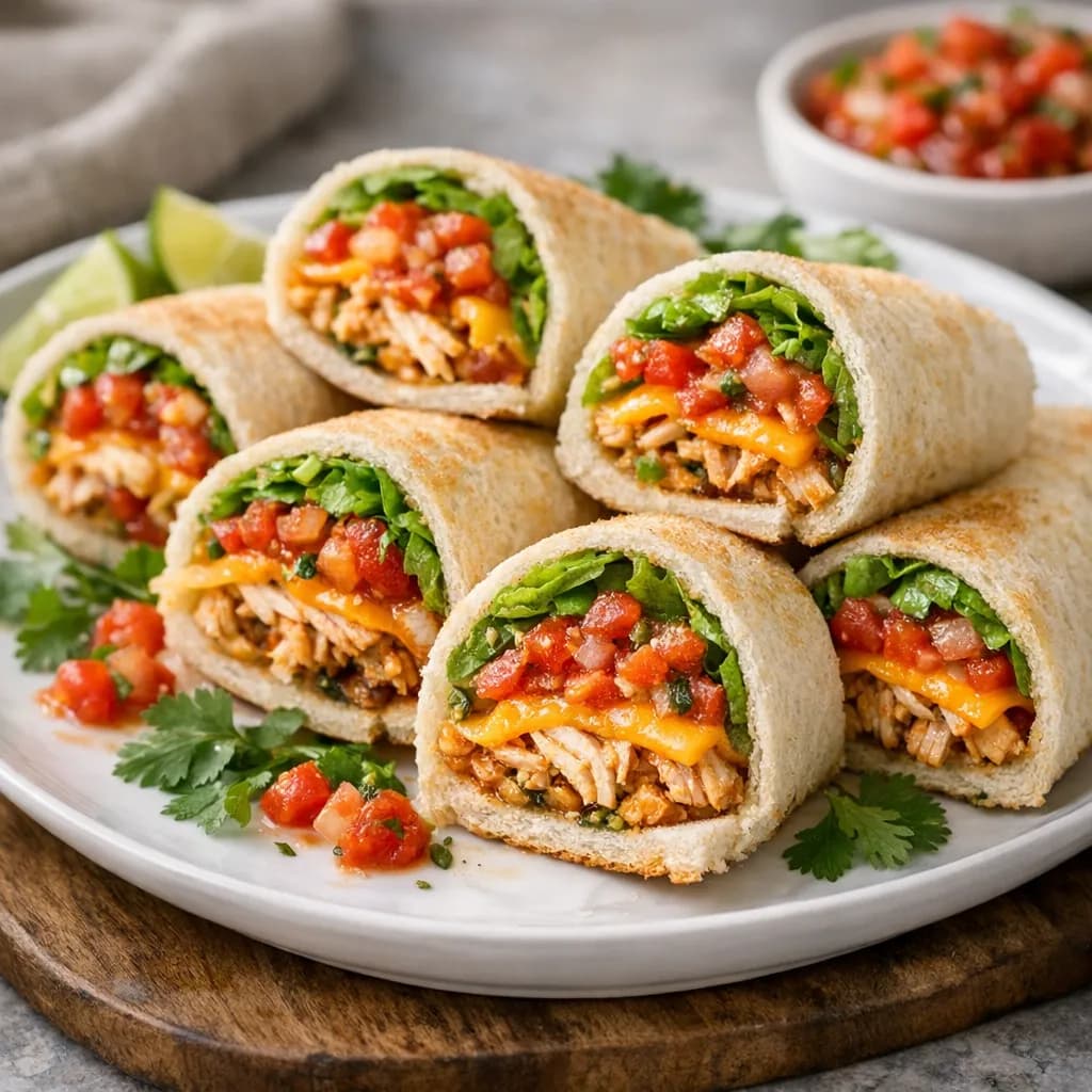 Chicken Cheddar Salsa Wraps (using bread slices)