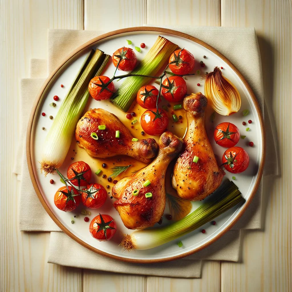 Chicken Drumsticks with Leek and Cherry Tomatoes