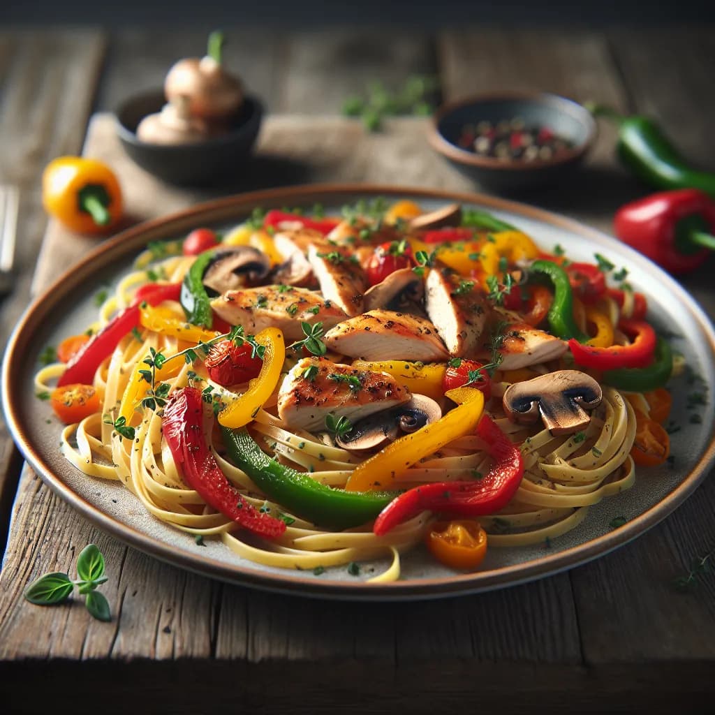 Chicken Linguine with Bell Peppers