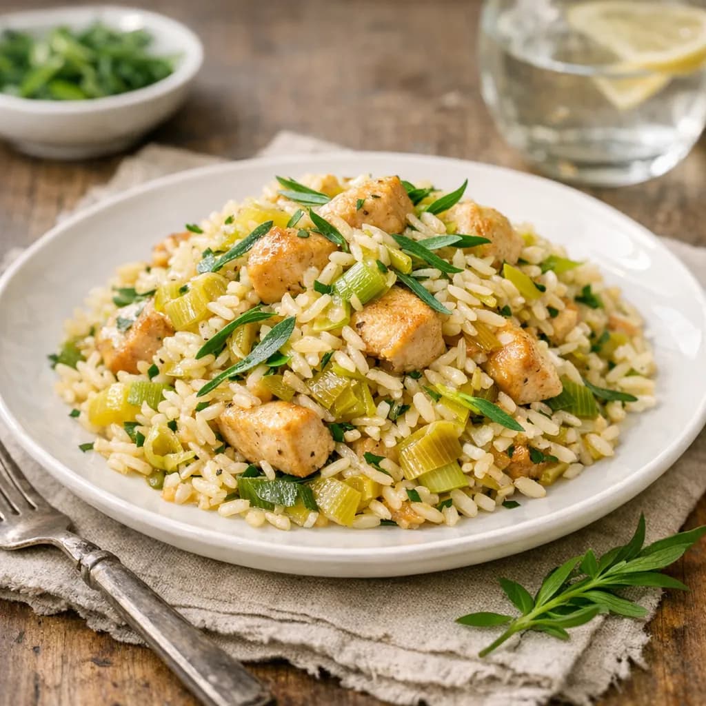 Chicken Pilaf with Leeks and Tarragon