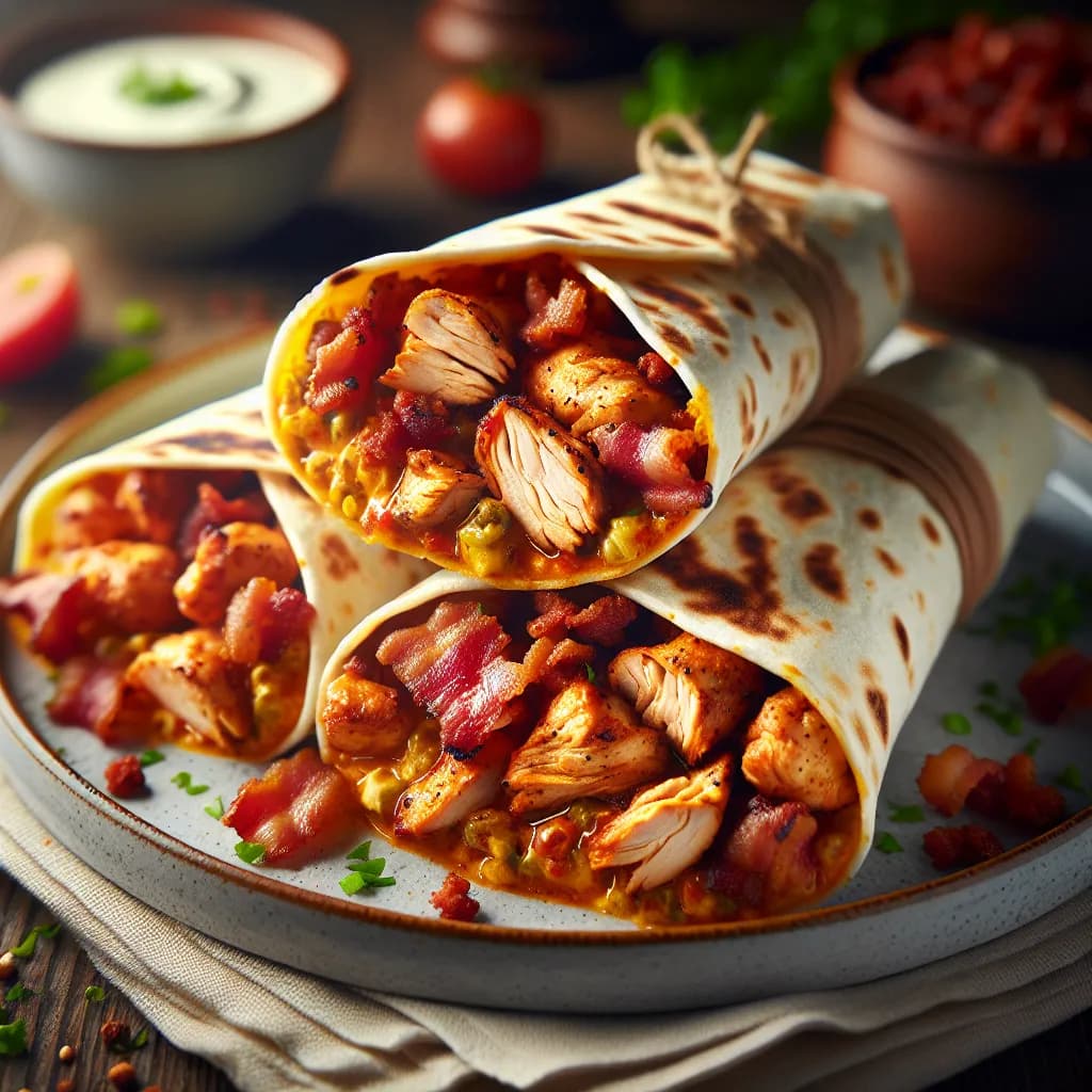 Chicken Wrap Piccante con Carne e Bacone
