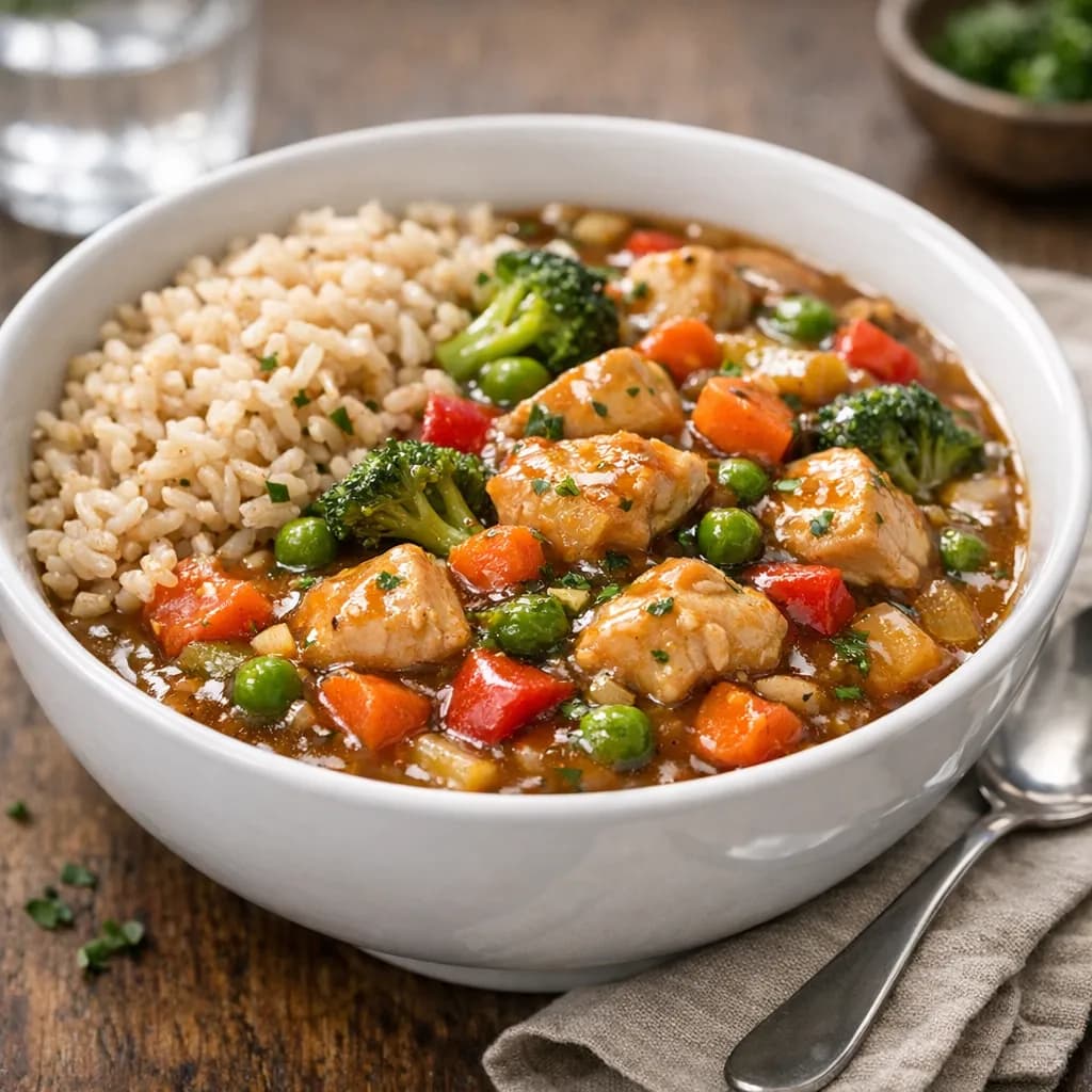 Chicken and Vegetable Gravy Bowl with Rice