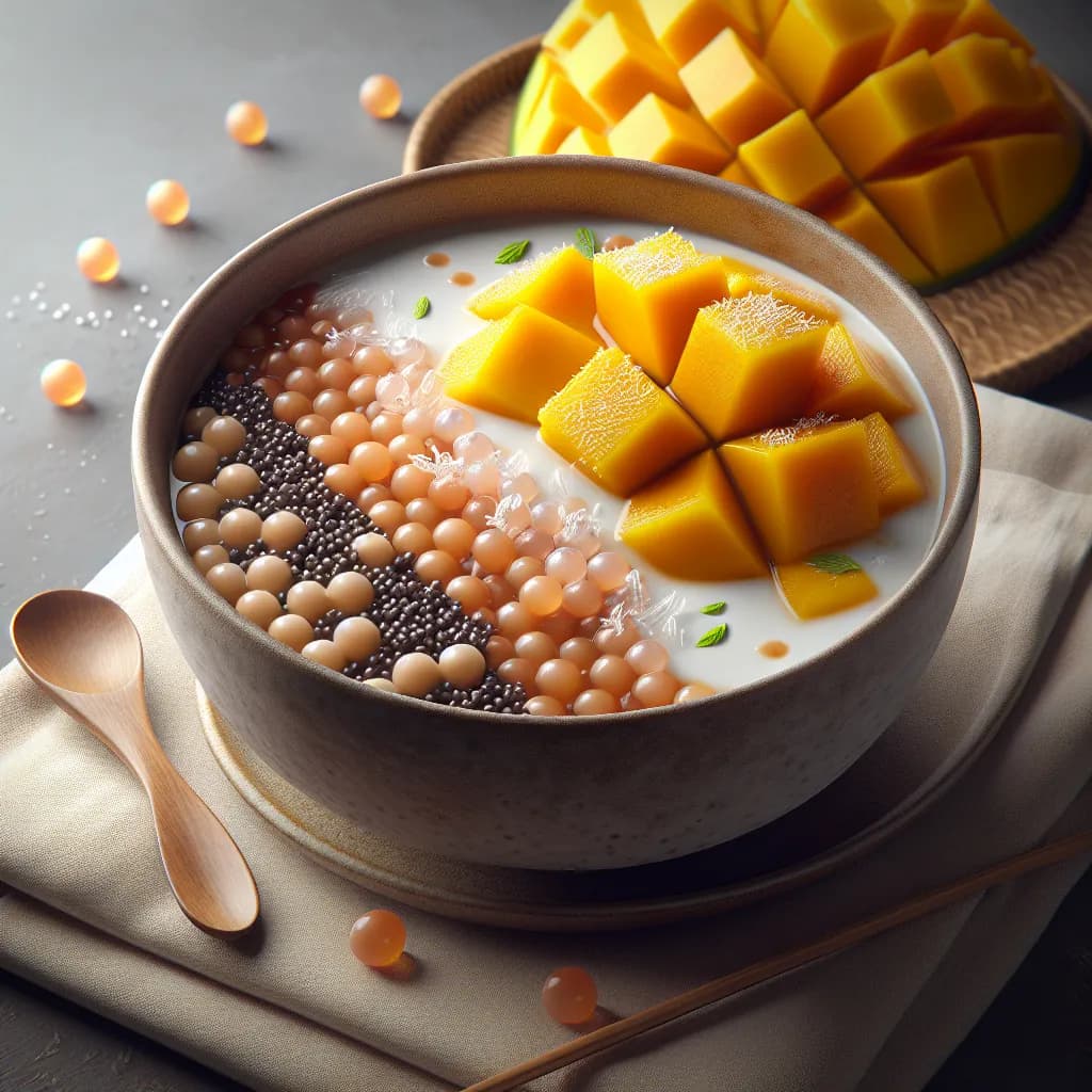 Chilled Mango Coconut Sago Soup