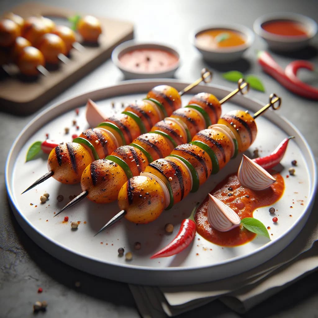 Chilli Masala Potato Skewers