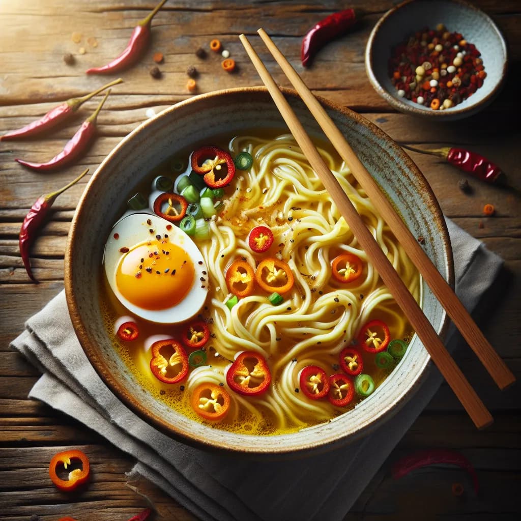 Chilli Pepper and Onion Egg Noodle Soup