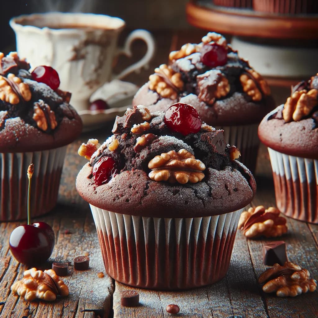 Chocolate Cherry Walnut Muffins