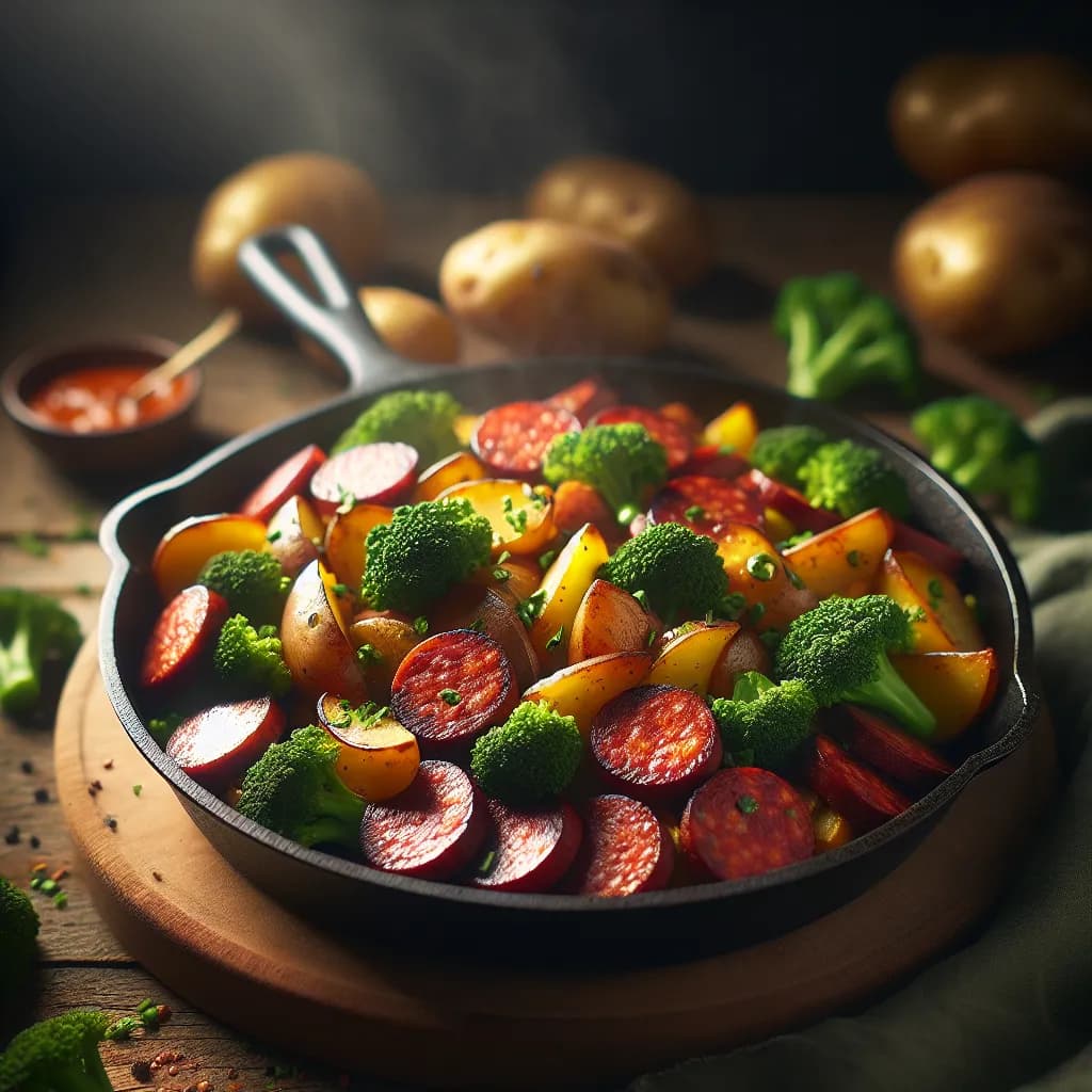 Chorizo and Potato Skillet with Broccoli