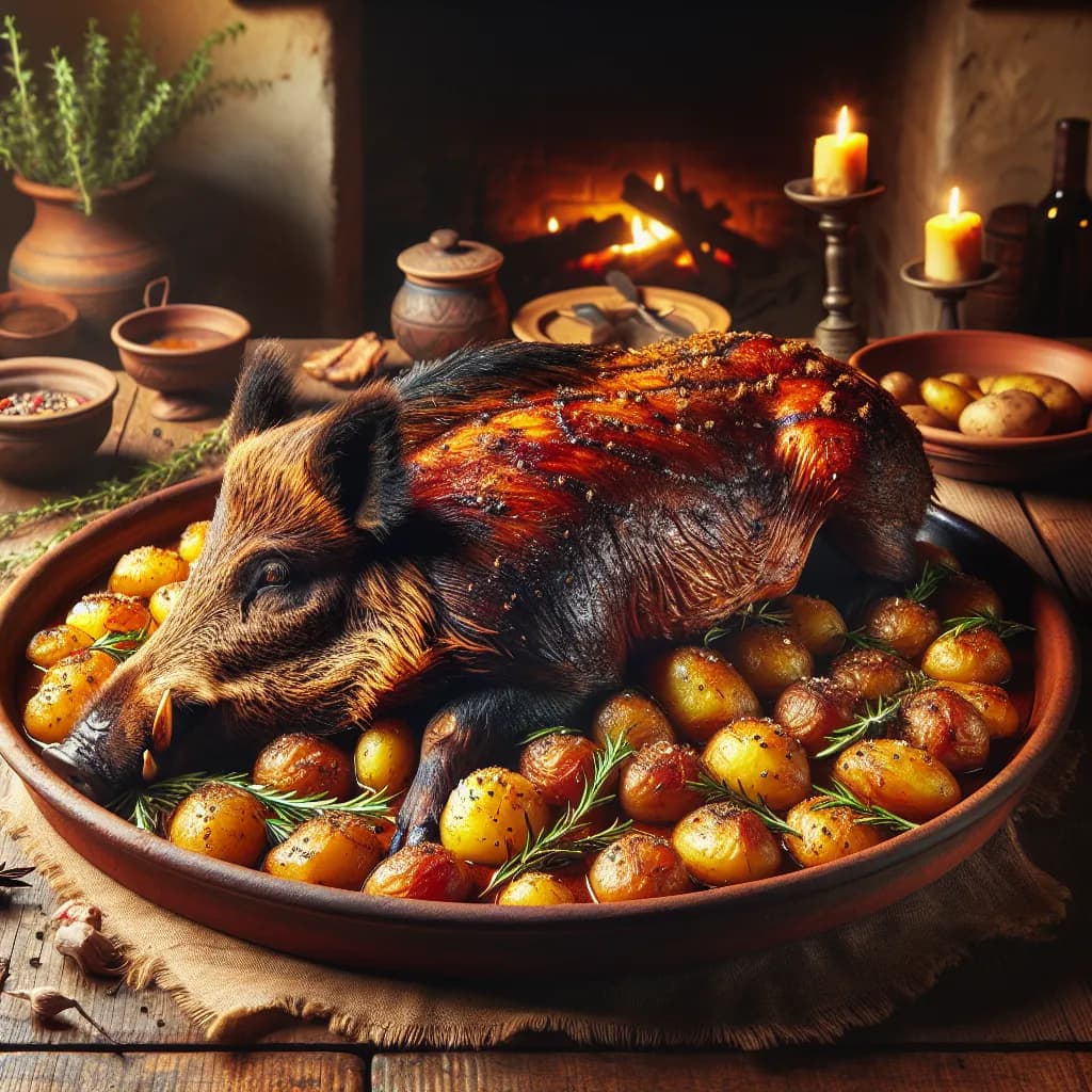 Cinghiale al Forno con Patate Aromi e Rosmarino