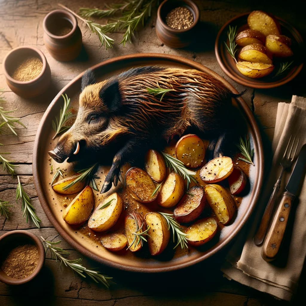 Cinghiale alla Griglia con Patate e Rosmarino