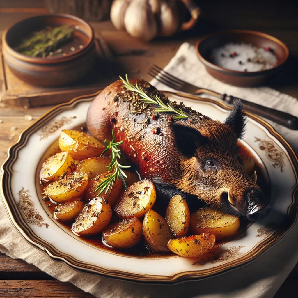 Cinghiale con Patate Aromi e Rosmarino