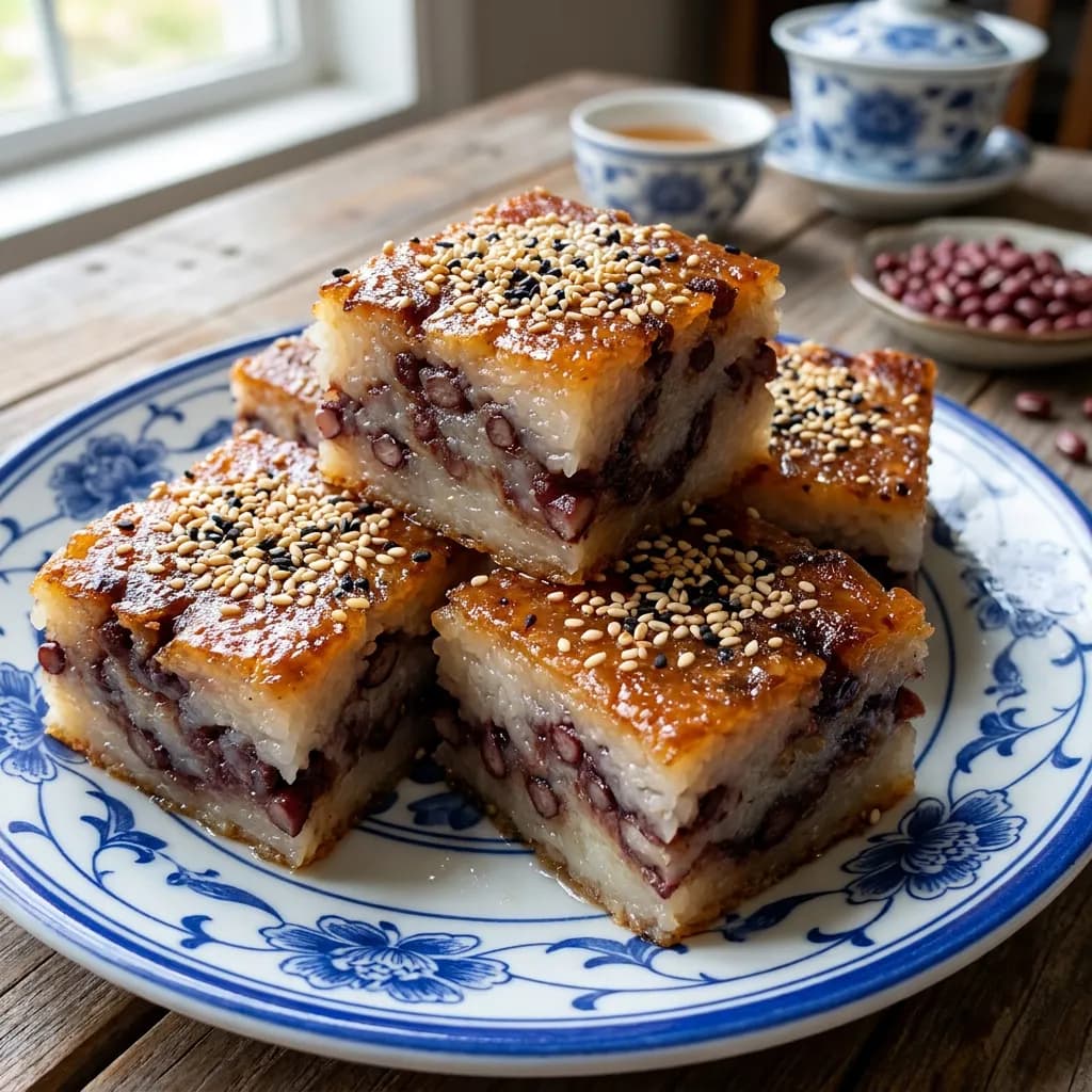 Coconut Red Bean Baked Sticky Rice Cake