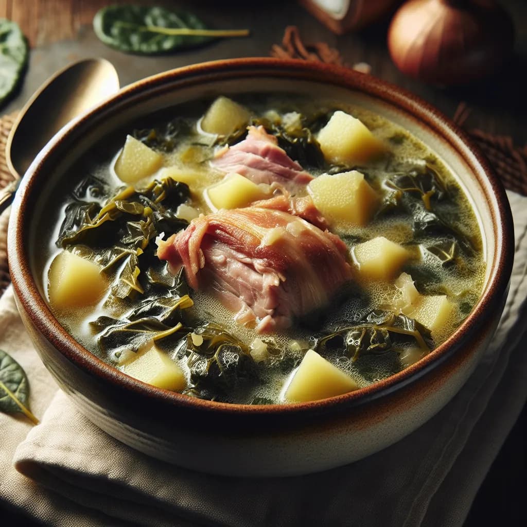 Collard Green and Ham Hock Soup with Potatoes