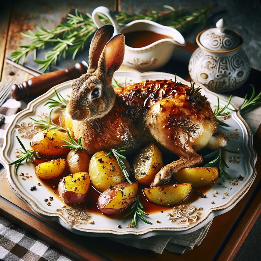 Coniglio al Forno con Patate Aromi e Rosmarino