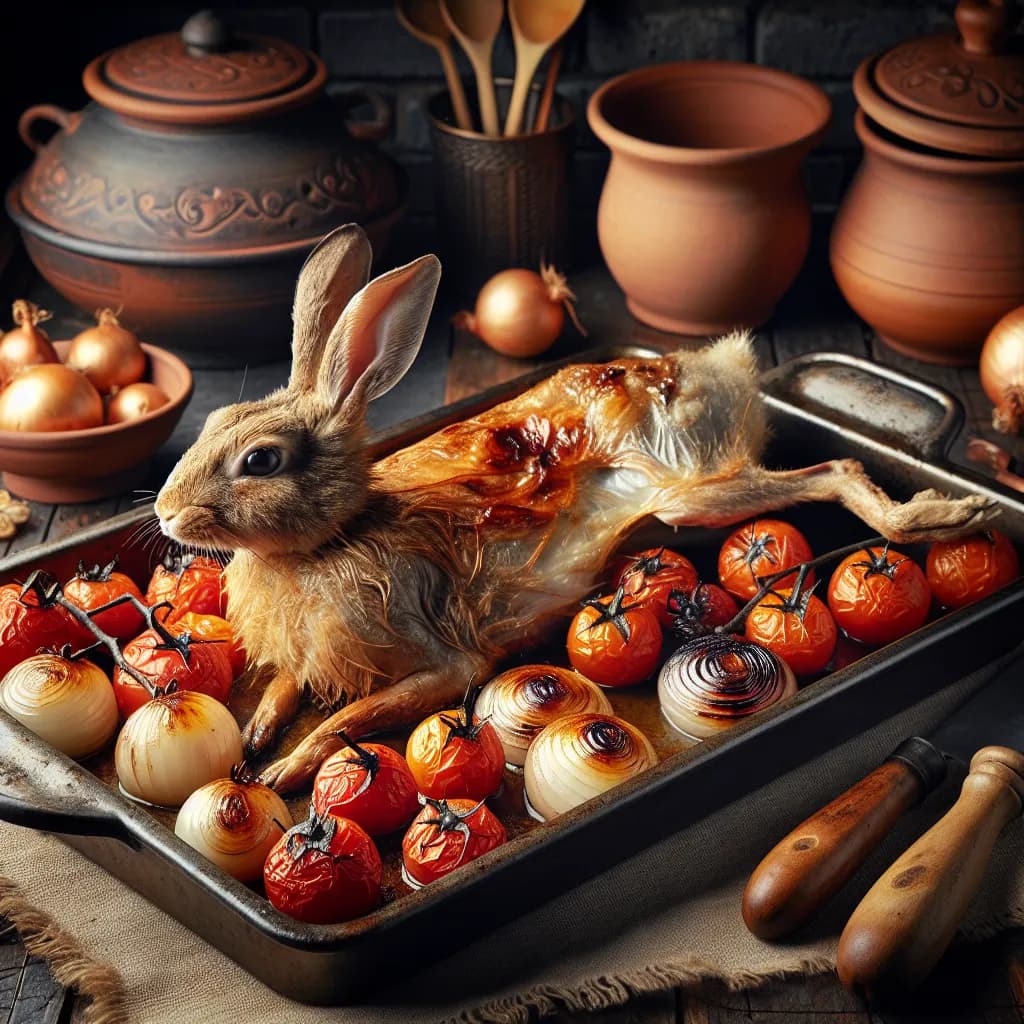 Coniglio al Forno con Pomodorini e Cipolle