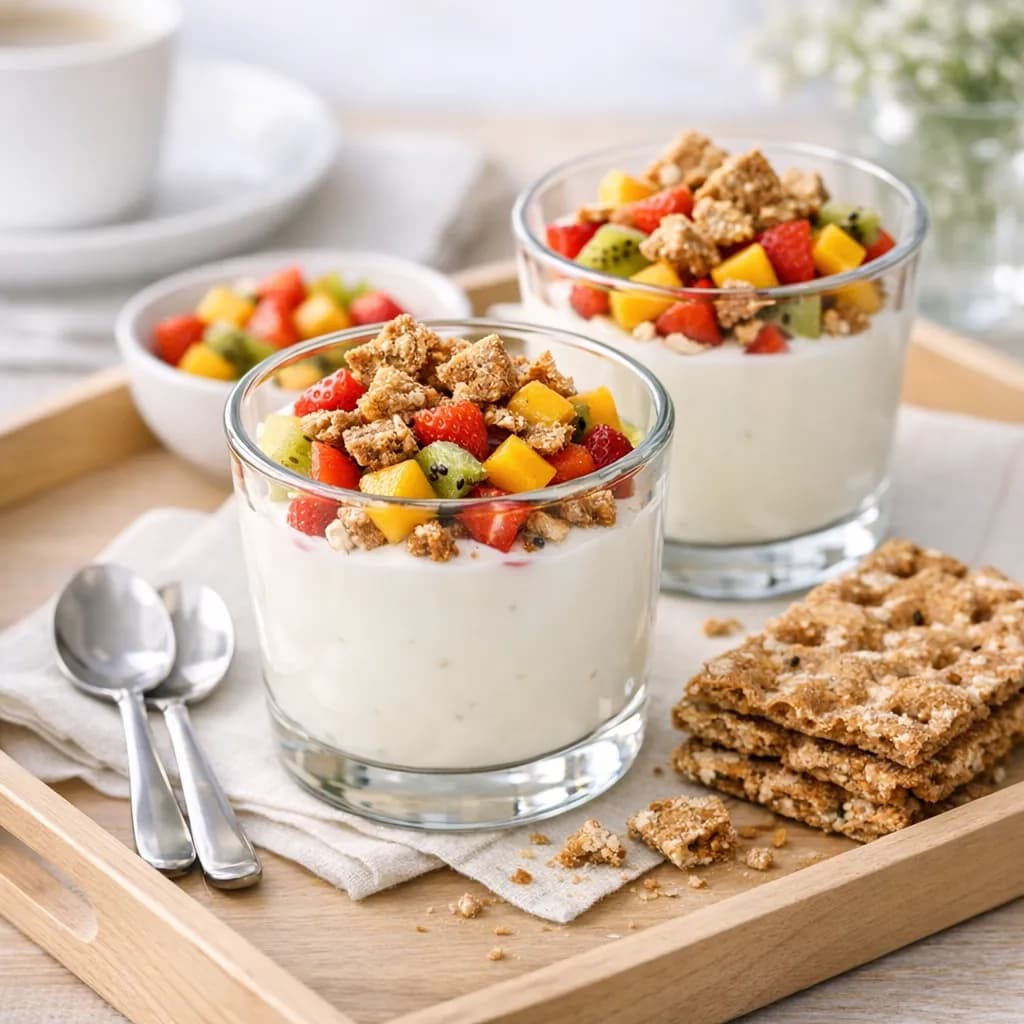 Coppette di Yogurt Bianco Intero con Frutta e Wasa Croccanti