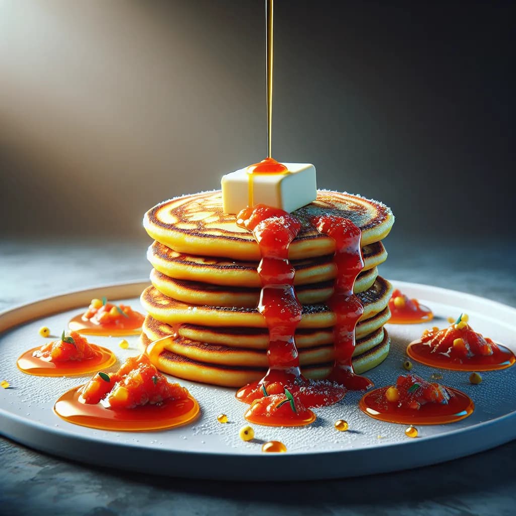 Corn Flour Pancakes with Butter and Tomato Sauce