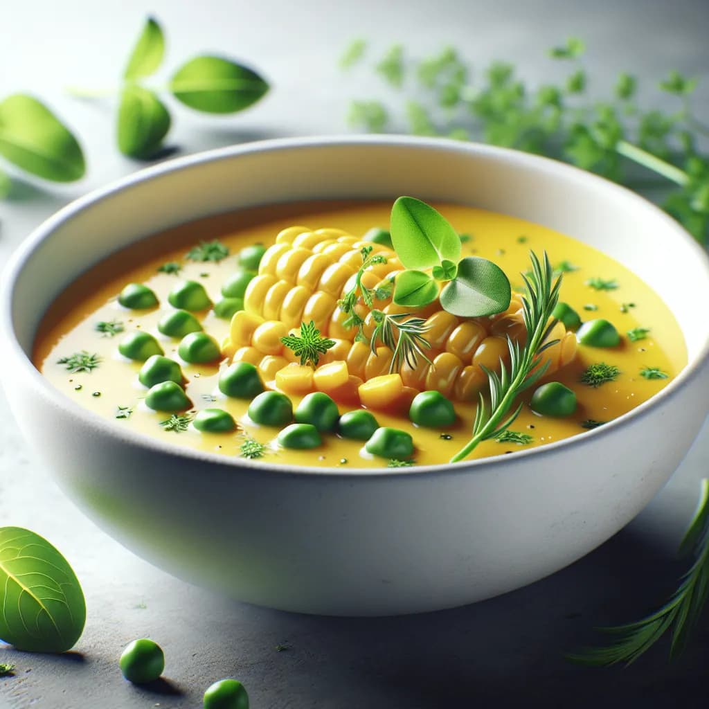 Corn and Pea Soup with Herbs