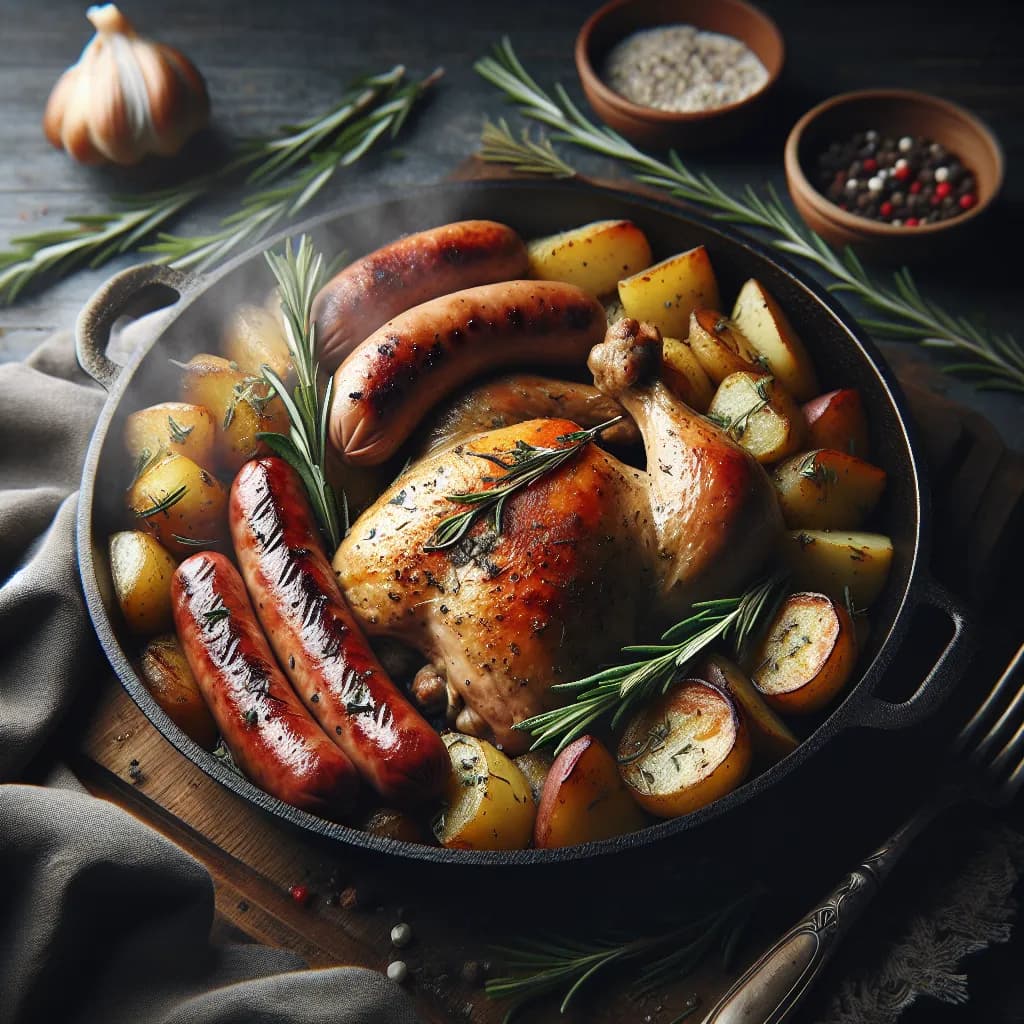 Cosce di Pollo al Forno con Salsicce e Patate