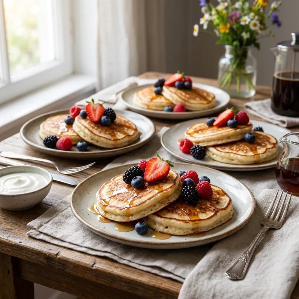 Cottage Cheese Banana Oat Pancakes with Berries