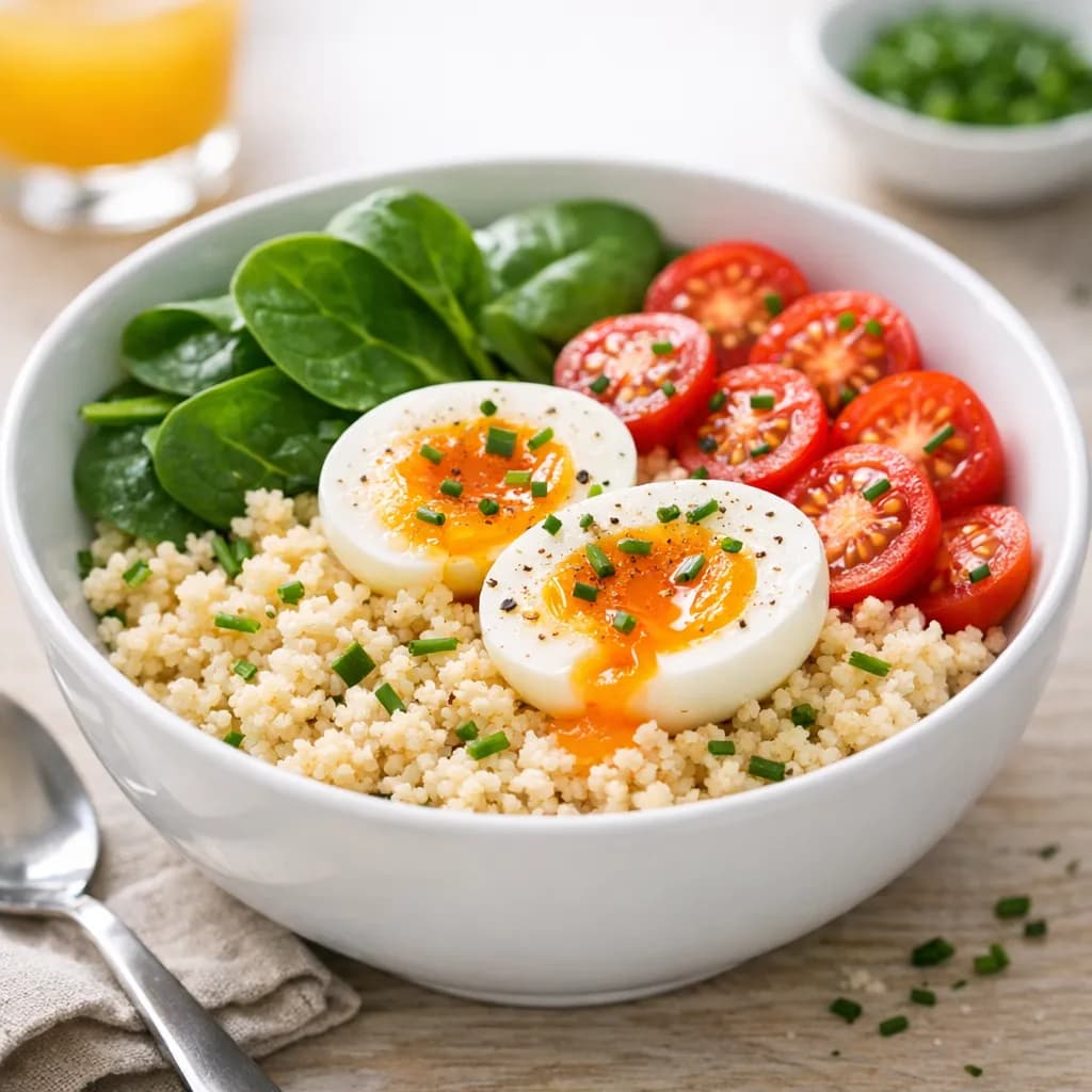 Couscous Breakfast Bowl with Soft-Boiled Eggs