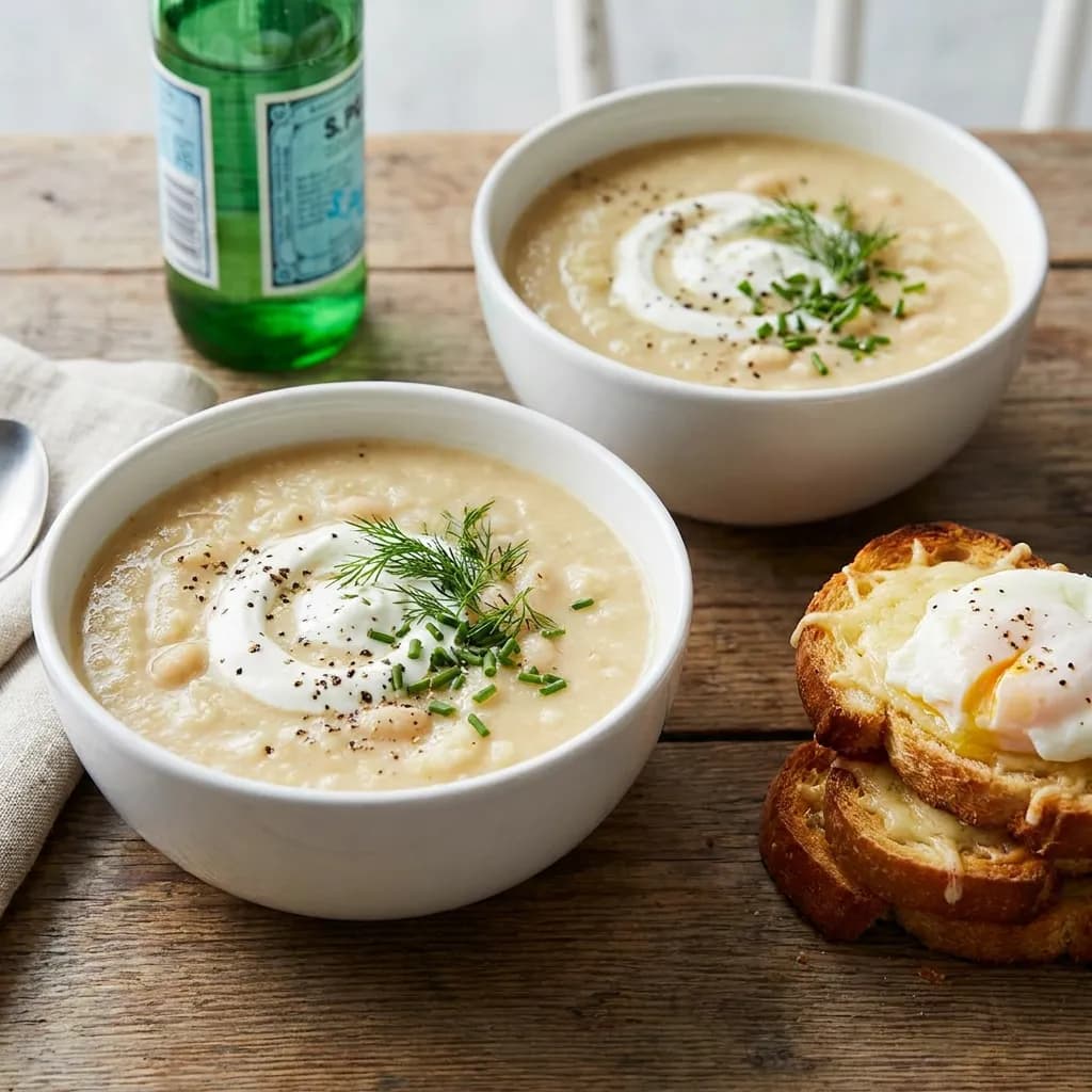 Creamy Cauliflower and White Bean Soup with Cheesy Egg Toasts