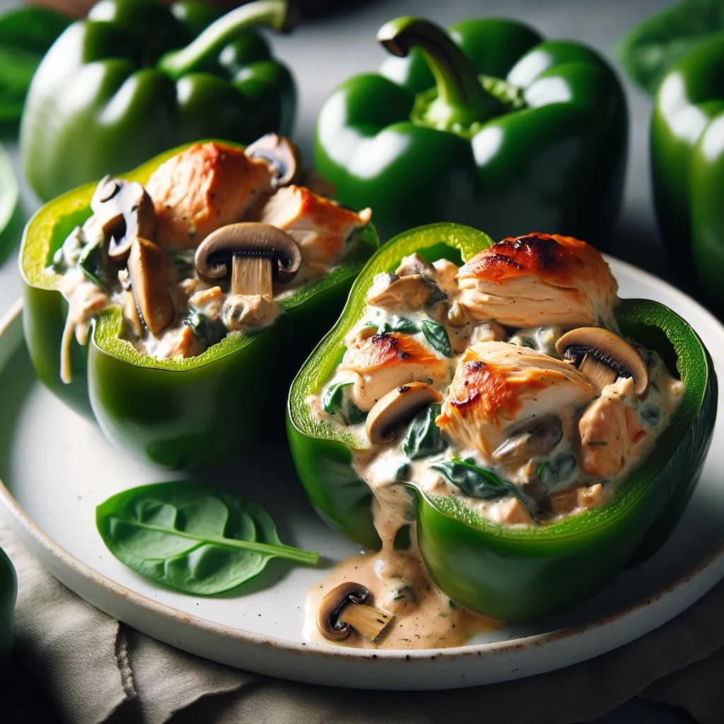 Creamy Chicken Mushroom Spinach Stuffed Peppers