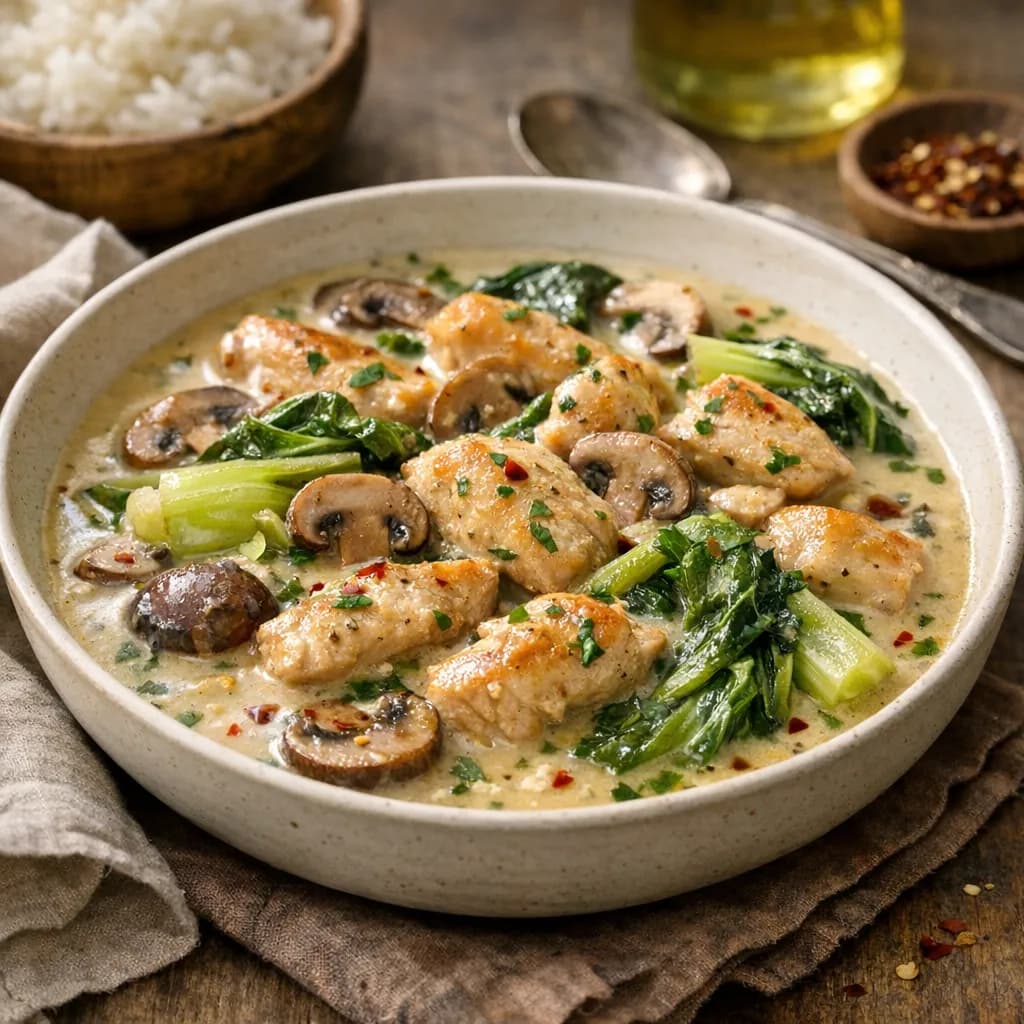 Creamy Chicken, Mushroom, and Pak Choi Gravy