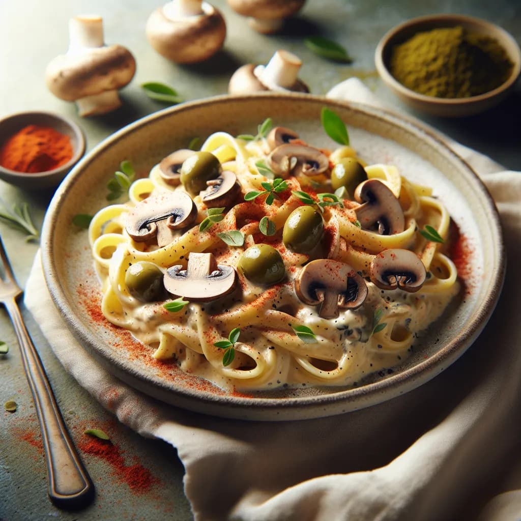 Creamy Mushroom and Olive Pasta