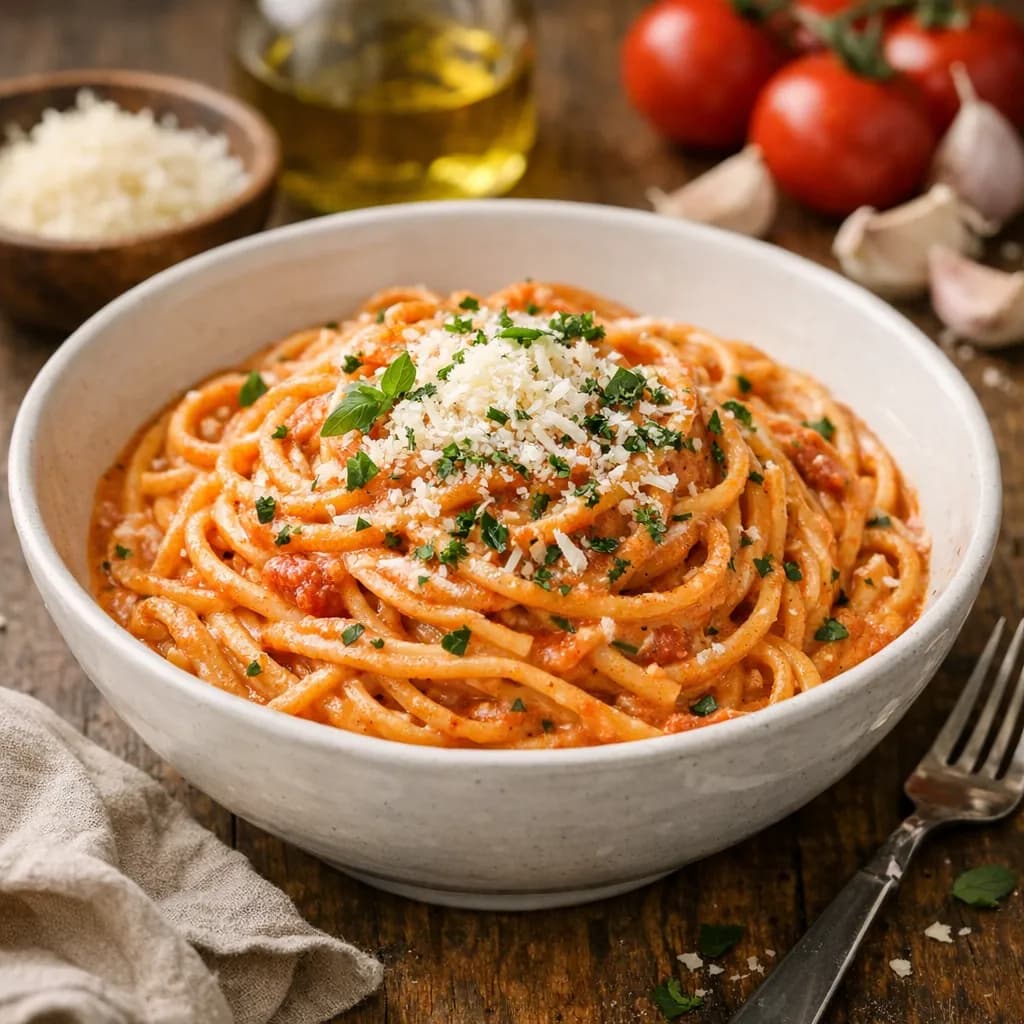 Creamy Tomato Garlic Spaghetti