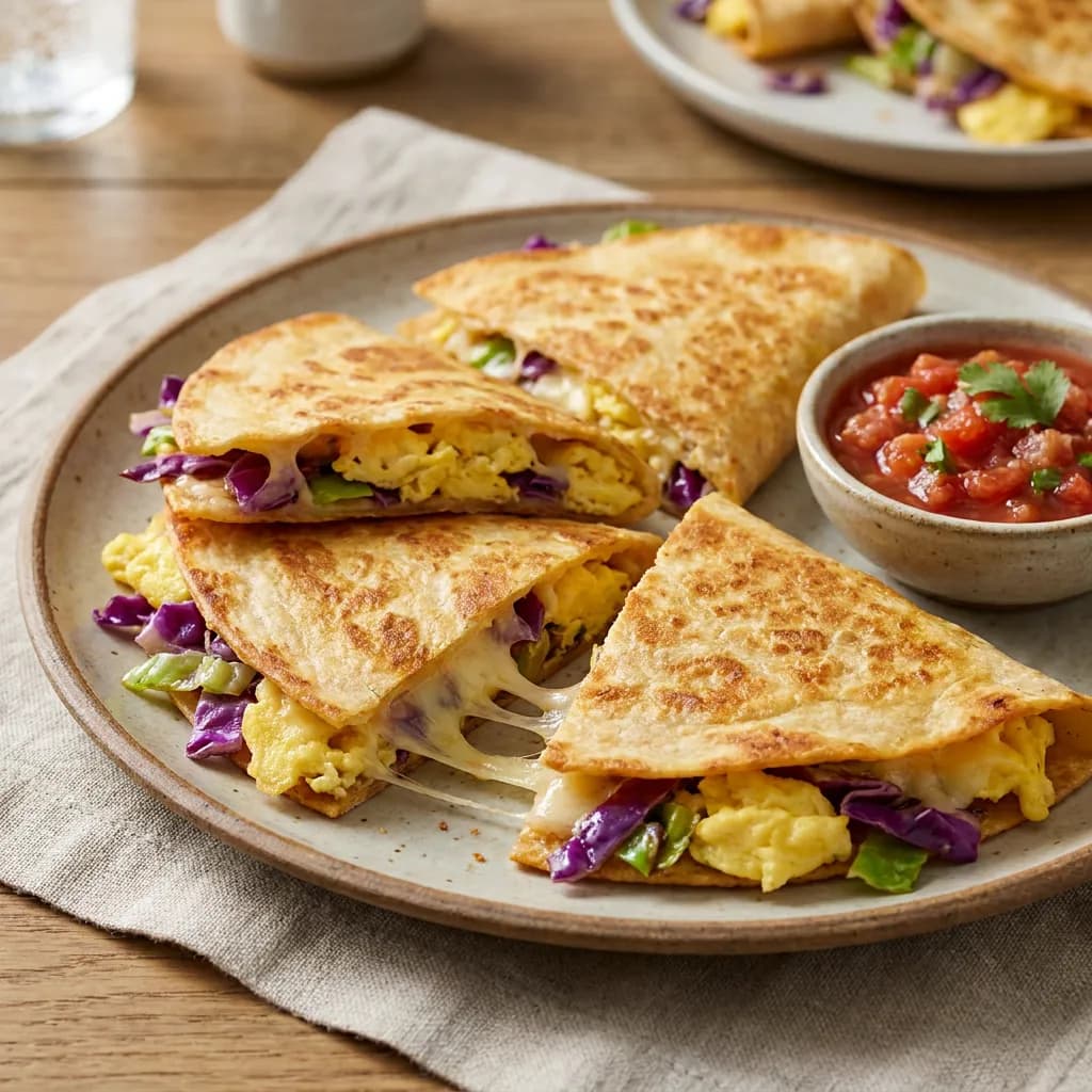 Crispy Cabbage, Egg and Monterey Jack Quesadillas
