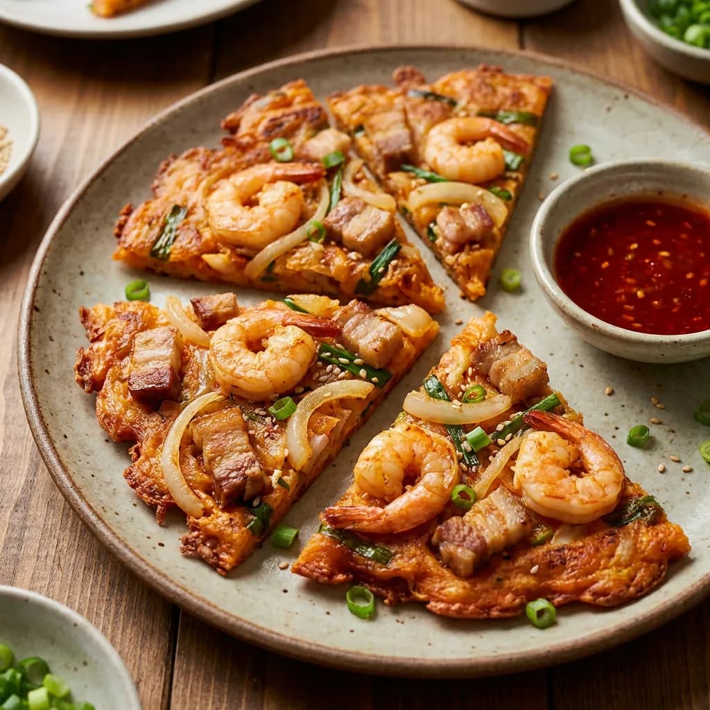 Crispy Kimchi Pancakes with Shrimp and Pork Belly