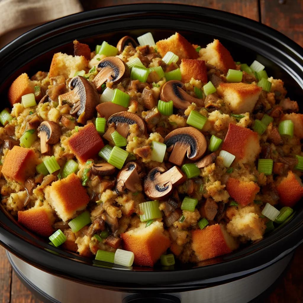 Crockpot Vegetarian Stuffing with Mushrooms and Celery
