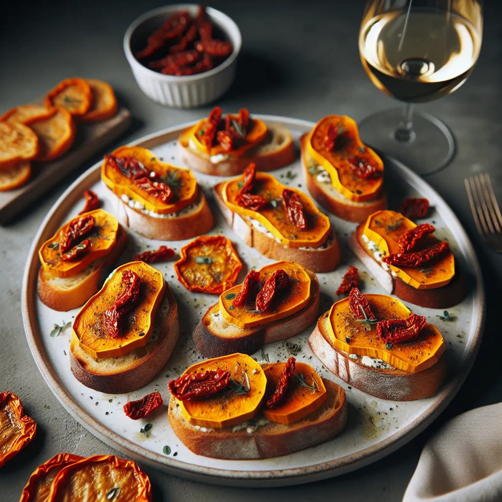 Crostini di Pane con Zucca e Pomodori Secchi