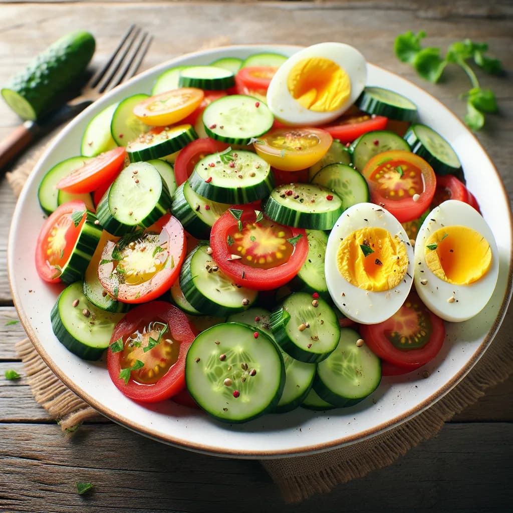 Cucumber Tomato Salad with Boiled Eggs