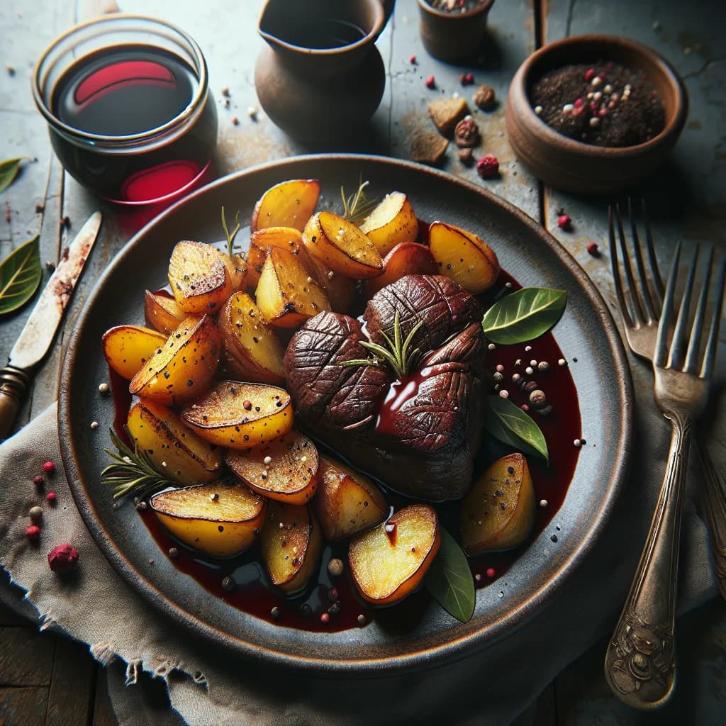 Cuore di Manzo Brasato con Patate Arrosto
