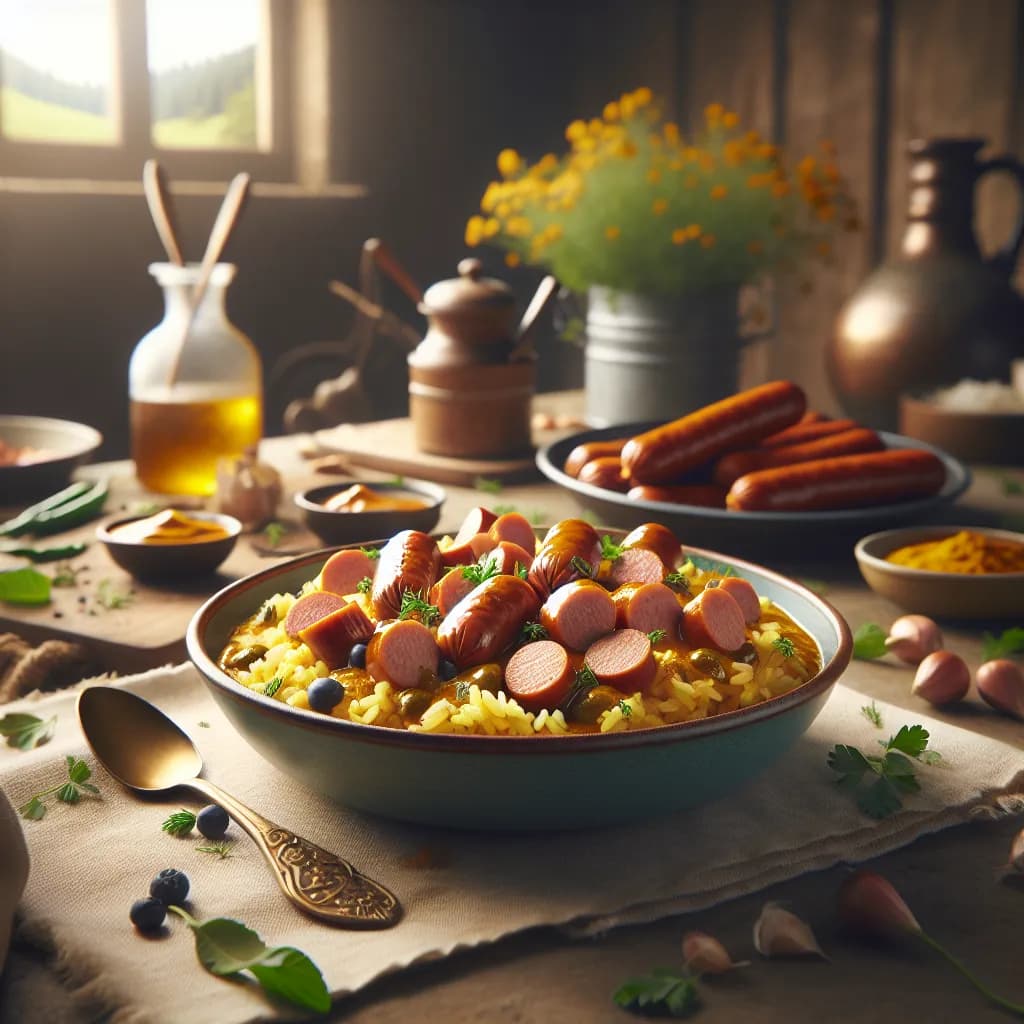 Curried Sausages with Rice