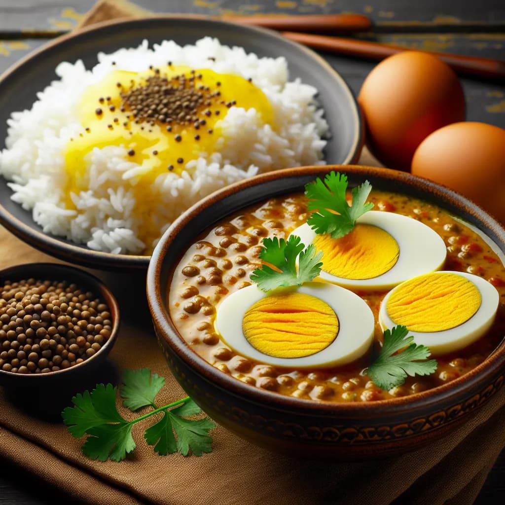 Dal and Egg Curry with Rice