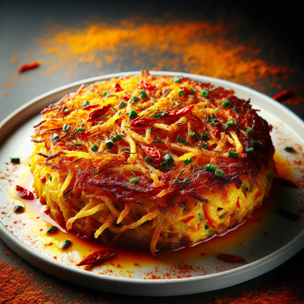 Deep Fried Spicy Hash Brown Omelette