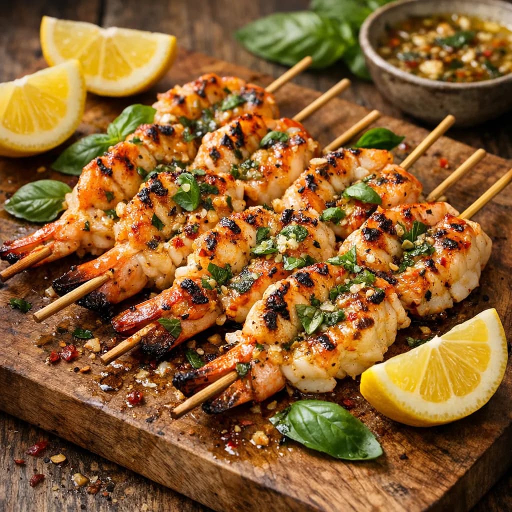 Devilish Sicilian Garlic Butter Shrimp Skewers