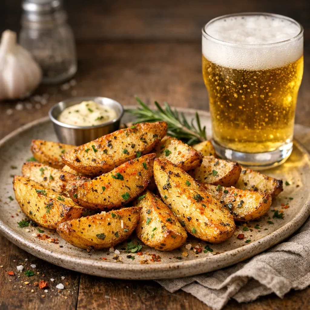 Diet Lager & Herb Roasted Potato Wedges