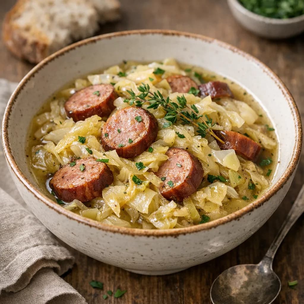 Diet Lager Braised Cabbage and Sausage