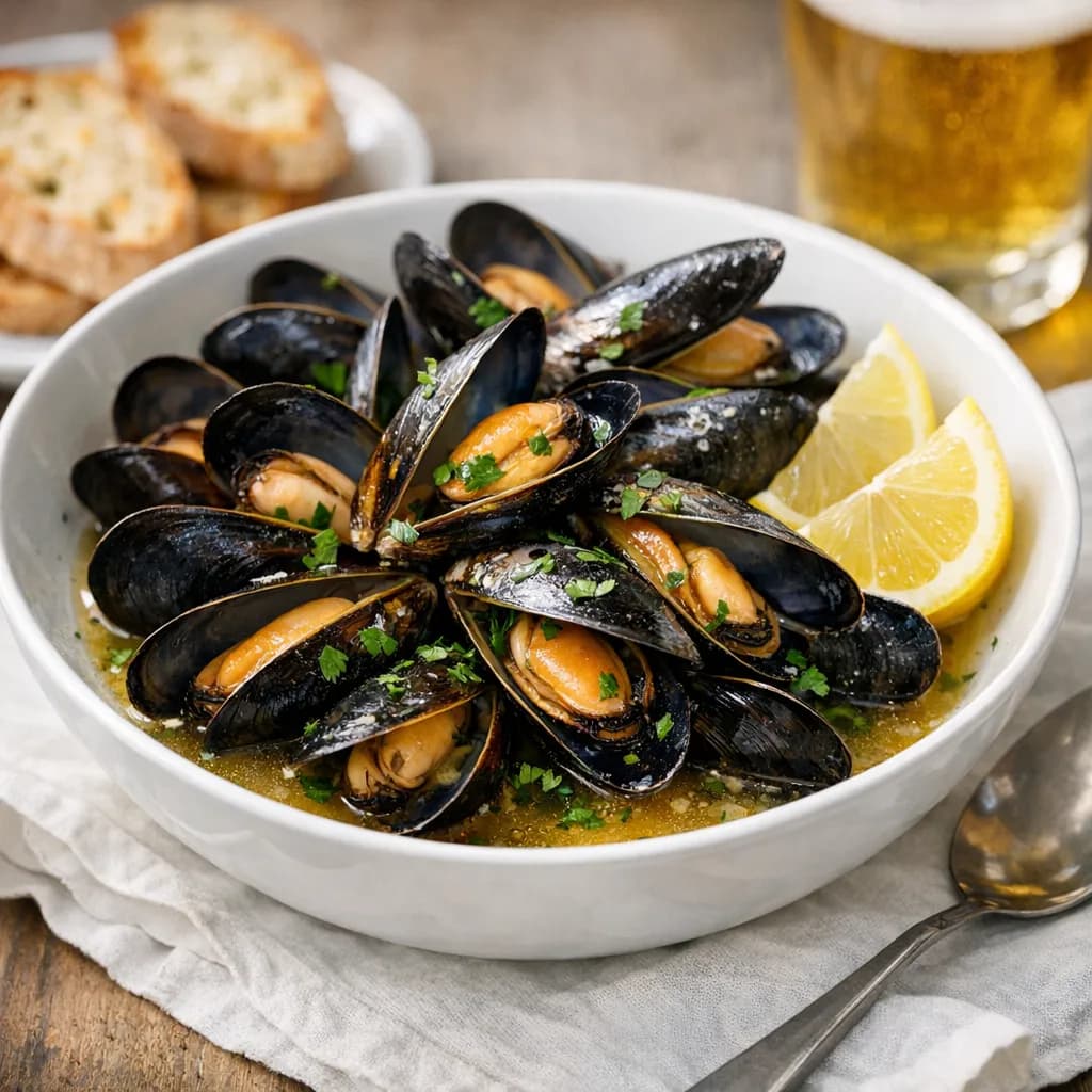 Diet Lager Steamed Mussels