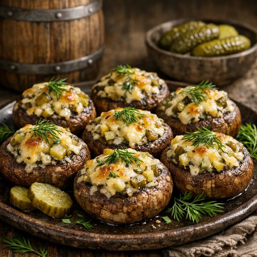 Dill Pickle and Holy Cow! Cheese Stuffed Mushrooms