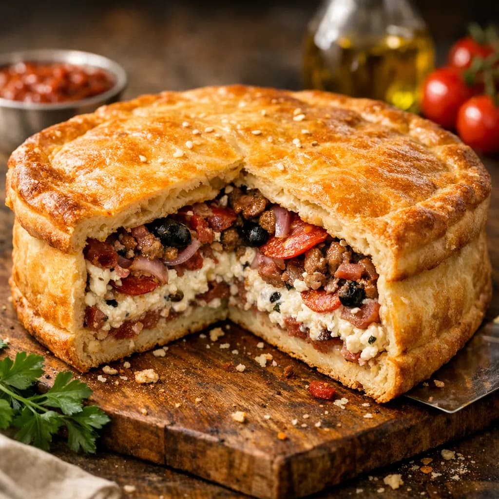 Double Crust Ricotta & Meat Sicilian Pizza