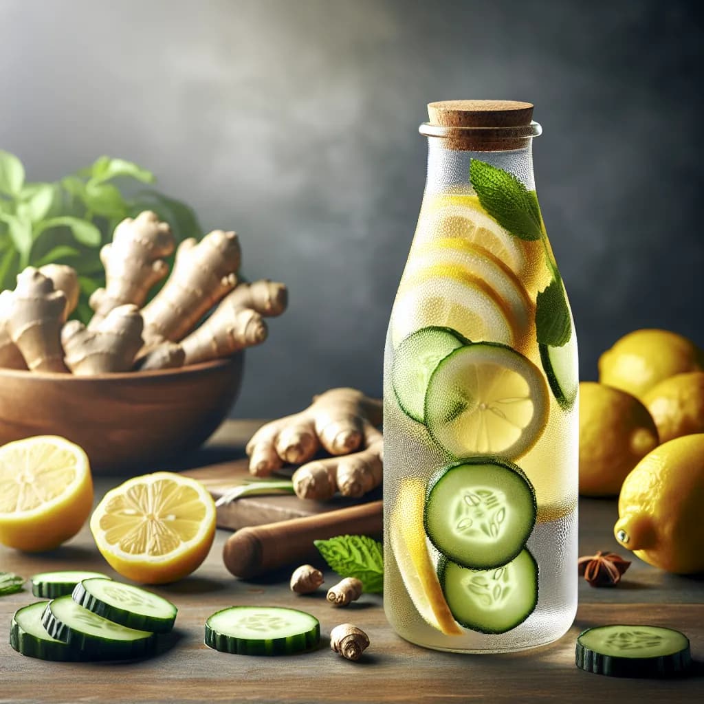 Eau Infusée au Citron, Concombre et Gingembre