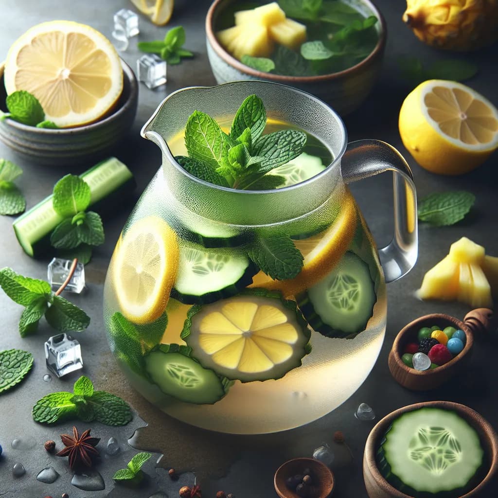 Eau Infusée au Citron, Concombre, Menthe et Ananas
