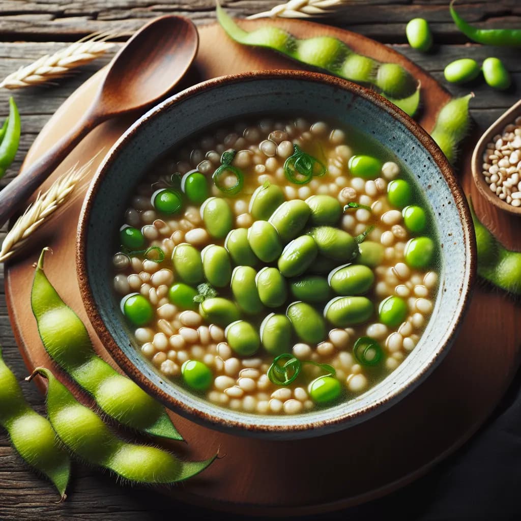 Edamame und Perlgraupeln Suppe