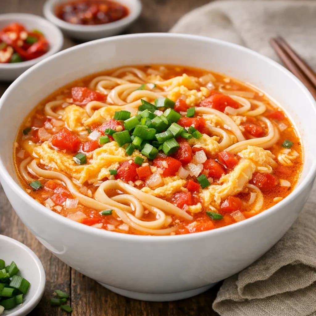 Egg Drop Spicy Tomato Noodles