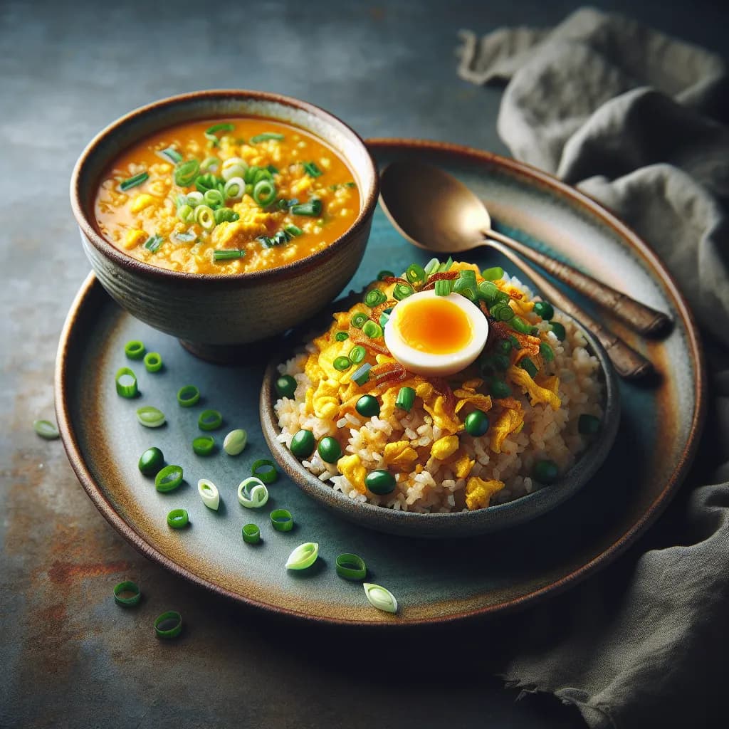 Egg Fried Rice with Dal Soup